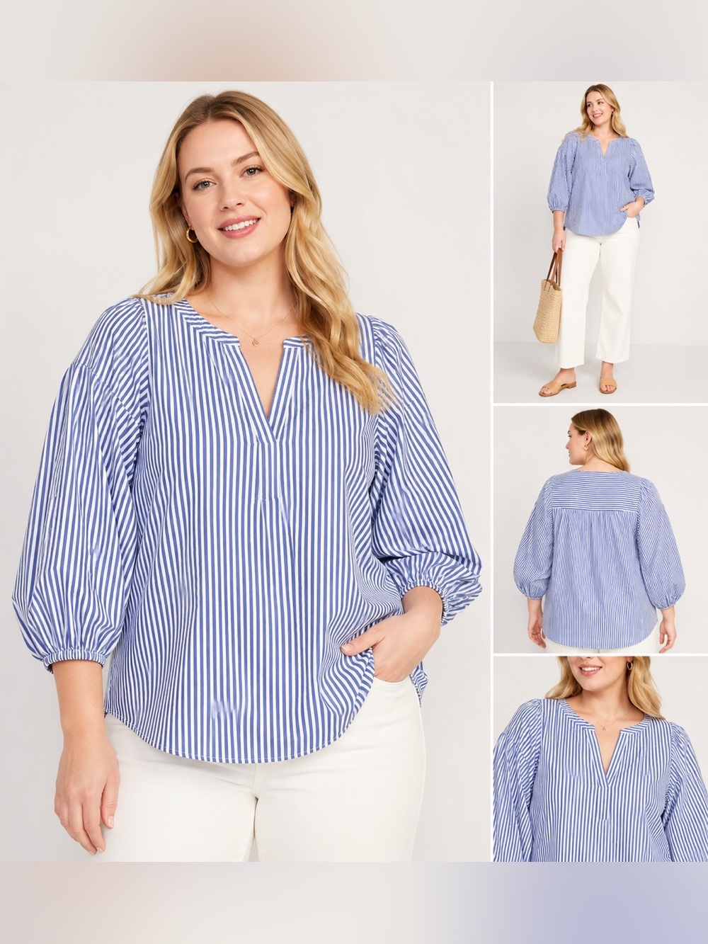 NWT Banana Republic Blue White Striped Puff Sleeve Poplin Blouse XXL
